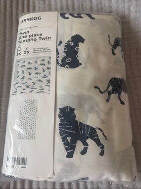 IKEA White and Navy Cat Print Twin Duvet Cover